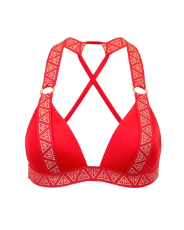 Red Push Up Triangle Bikini Top With Golden Logo Xl Vivien Vance